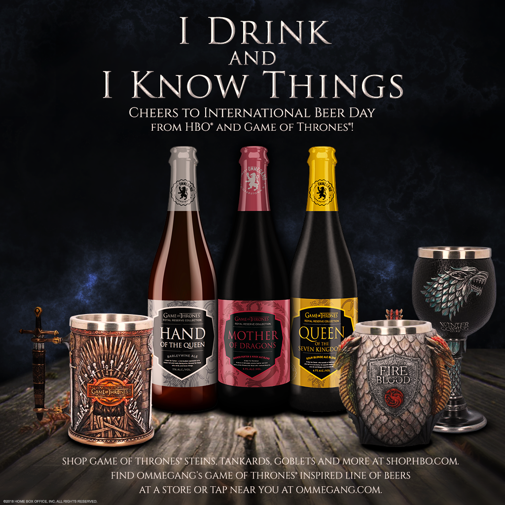 Game Of Thrones Brewery Ommegang #InternationalBeerDay graphic (HBO)