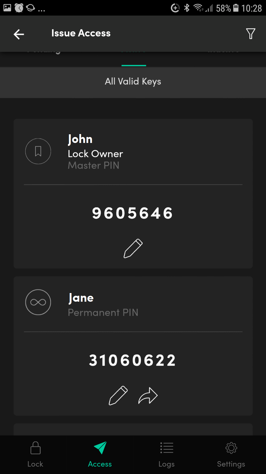 Generated PIN codes igloohome