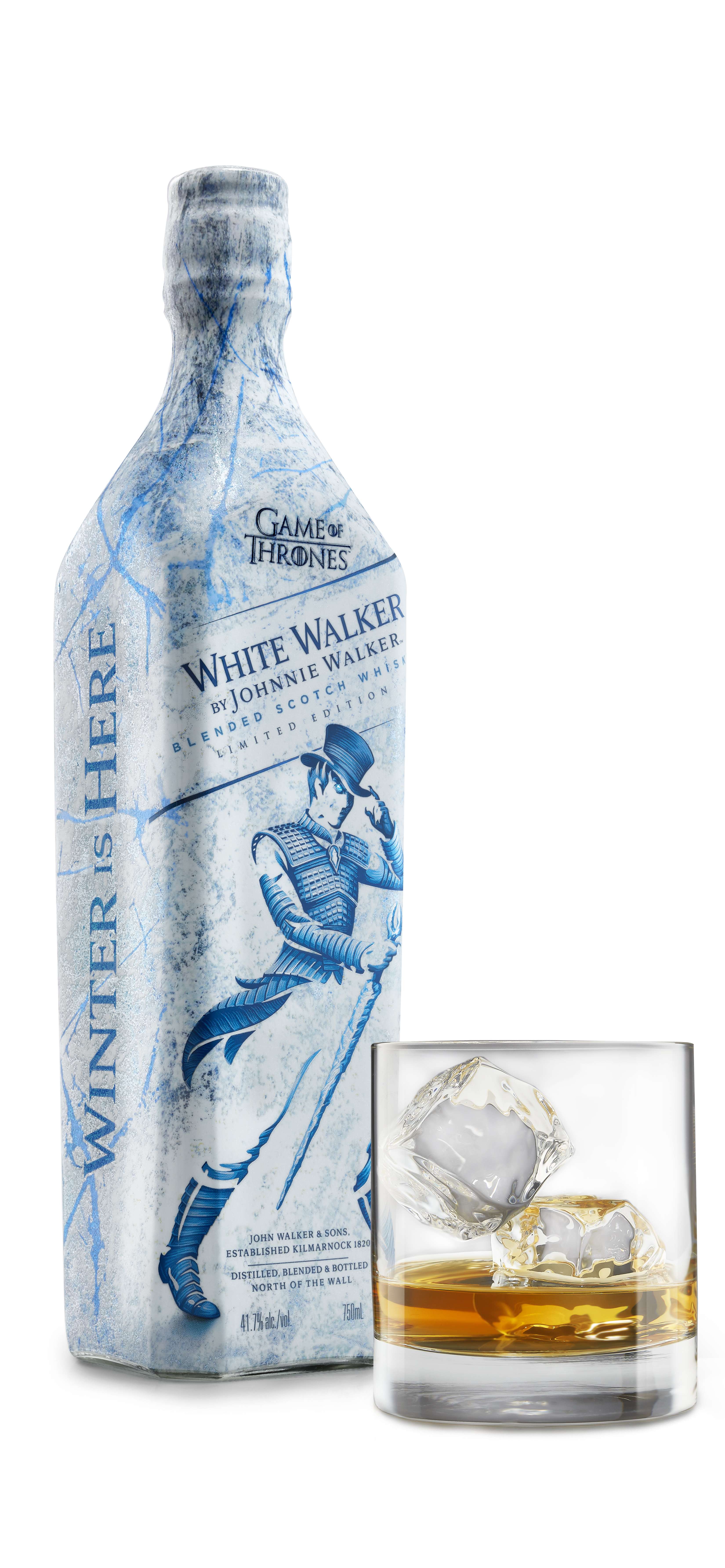 White Walker Angled Bottle Frozen Temperature with glass