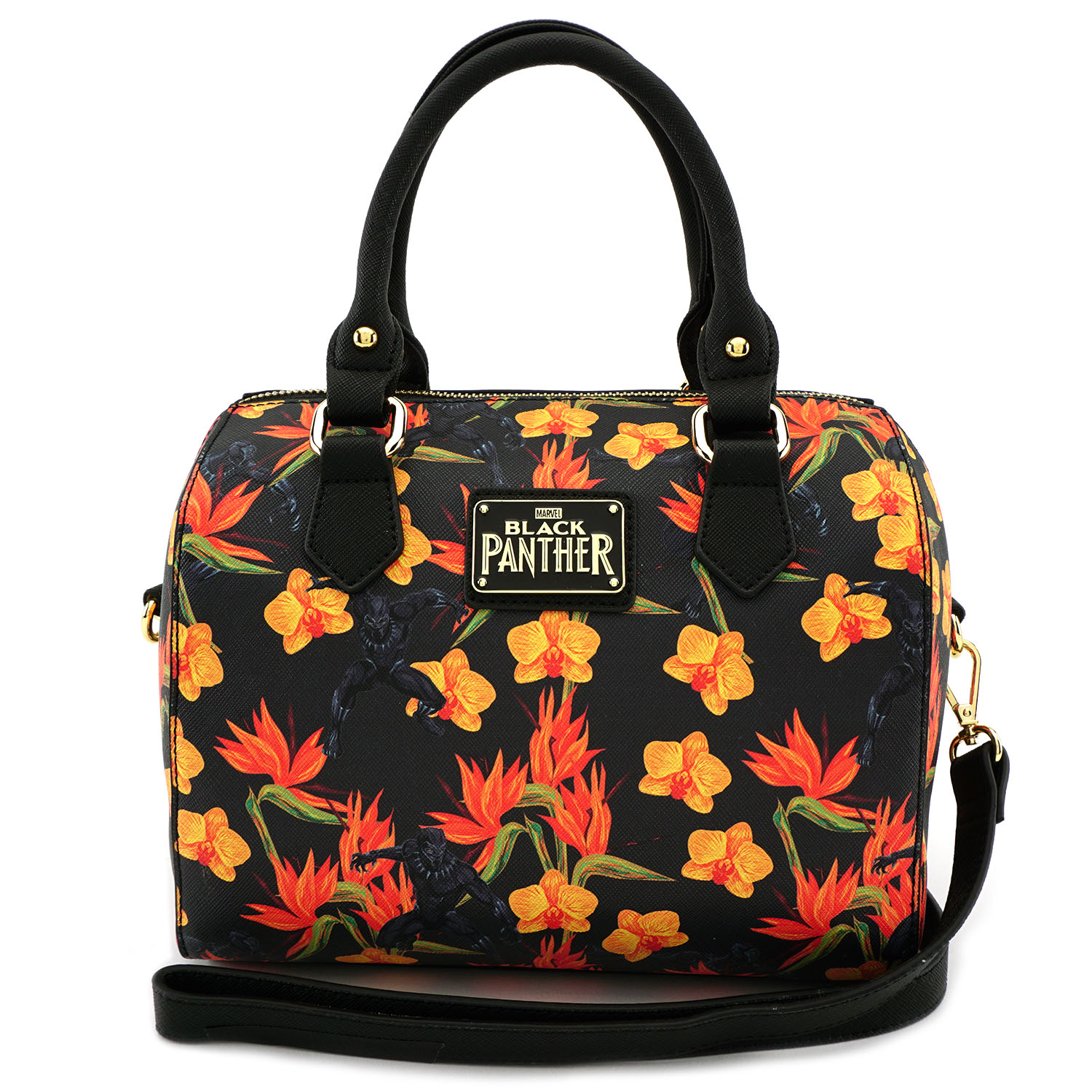 Black Panther Dark Floral Barrel Bag