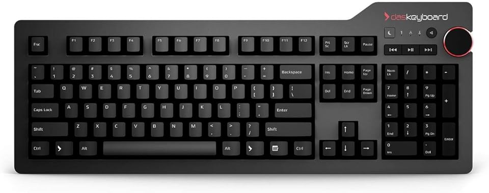 Das Keyboard 4 Professional Wired Mechanical Keyboard, Cherry MX Brown Mechanical Switches, 2-Port USB 3.0 Hub, Volume Knob, Aluminum Top (104 Keys, Black)