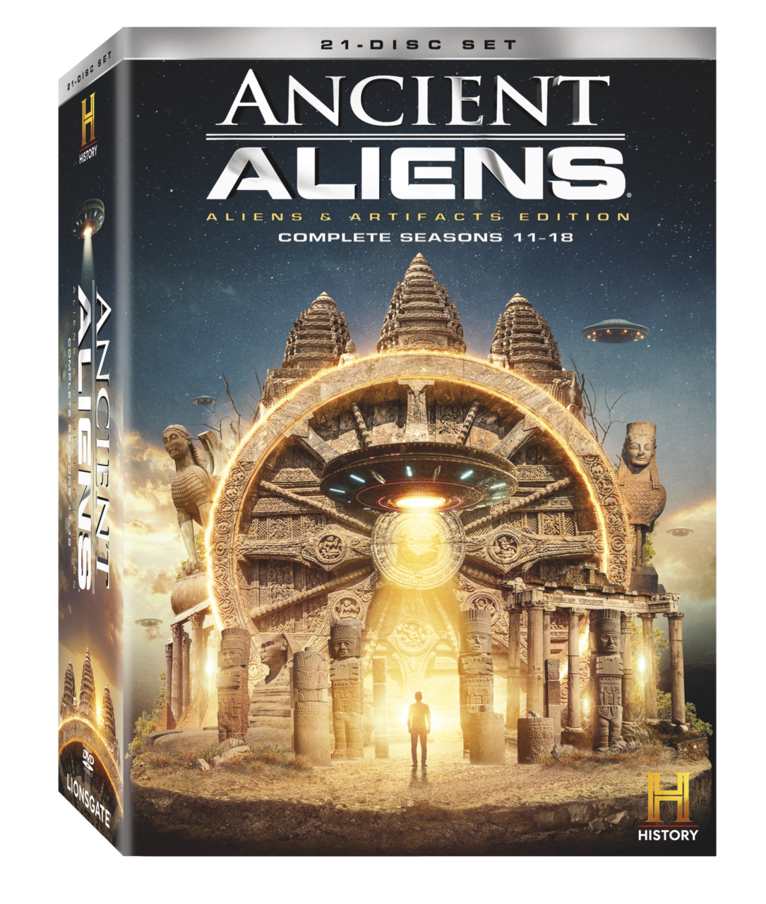 Ancient Aliens: Aliens & Artifacts Edition Complete Seasons 11-18 DVD cover (Lionsgate/History Channel)