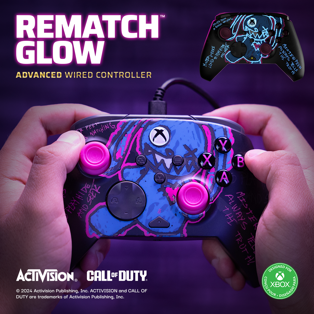 REMATCH GLOW Advanced Wired Controller Licensed for Xbox Series X|S, Xbox One, Windows 10/11 PC: Call of Duty - Mister Peeks (Glow in the Dark) product image (PDP/Turtle Beach)