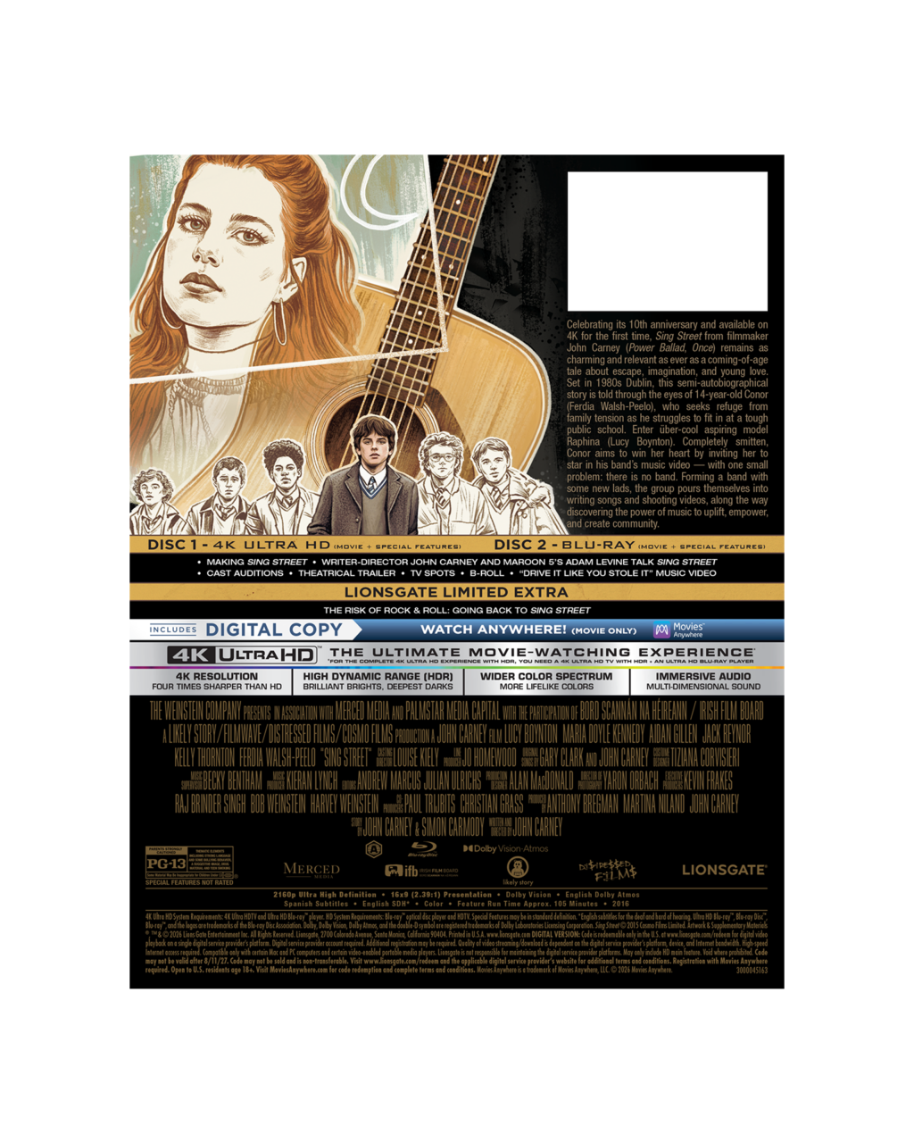 Sing Street 10th Anniversary 4K Ultra HD Combo cover (Lionsgate)